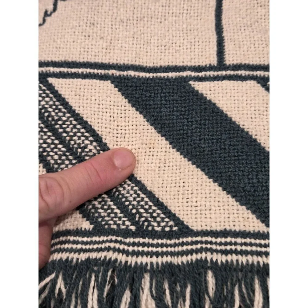 Vtg Christmas Woven Tapestry Throw Blanket With Fringes Reversible 47x71